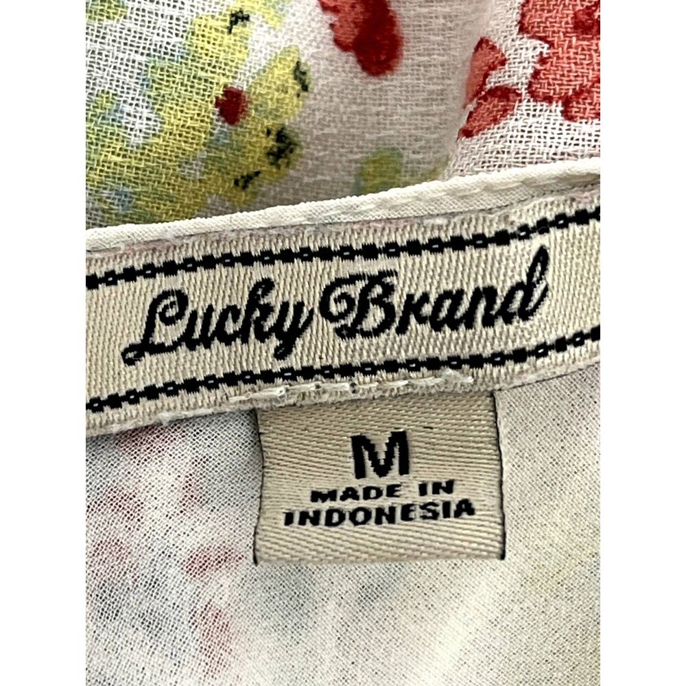 Lucky Brand Maxi Midi Floral Dress M Cottagecore Fit and Flare White Pink V Neck - Picture 8 of 10